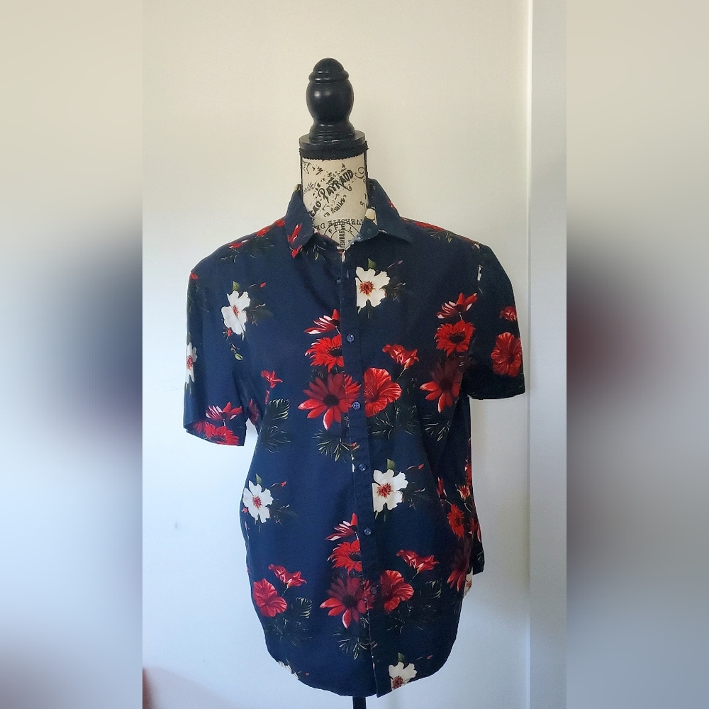 Denim & Flower Red Floral Navy Shirt